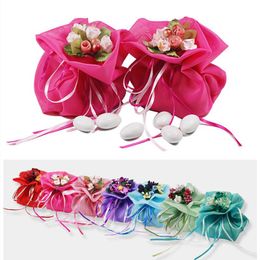 party favours wholesale UK - Gift Wrap Italian Style Wedding Favor Candy Bags With Artificial Handmade Flower Bouquets For Party Favours Table Decorations