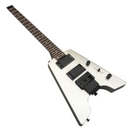 Factory Outlet-Silver Headless Electric Guitar with 24 Frets,Rosewood Fretboard