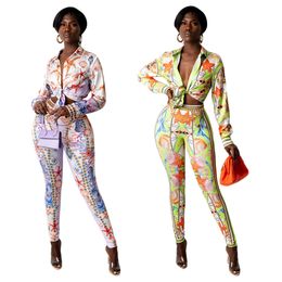 Fashion Two Pieces pants Suit with Digital starfish shell Printing causal Style Women's Suits Tracksuit Women spring Outfits Woman Clothing 7020