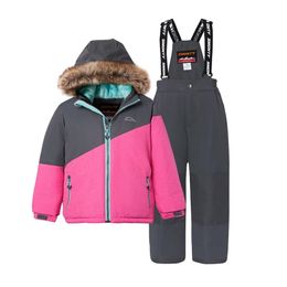2-piece Toddler Splice Hooded Jacket and Snow Bib Ski Suit 210528