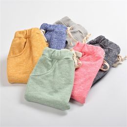Autumn Girls & Boy Harem Capris Pants For Age 12m-7 New Cute Candy Colour Terry Child Clothing Solid Kids Children Long Pant 210306