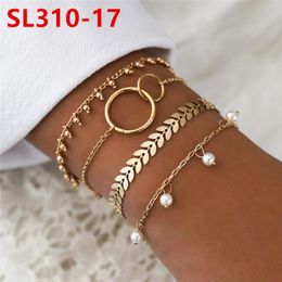 layered bracelet sets UK - Link, Chain 2022Bohemian Gold Tassel Bracelets For Women Boho Jewelry Geometric Leaves Beads Layered Hand Charm Bracelet Set
