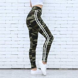 Women Camo Fitness Legging Fashion White Stripes High Waist Skinny Sport Stretchy Workout Pants Casual Leggings 211204