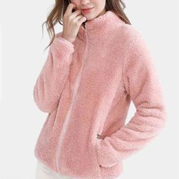 Women Solid Jacket Zipper Pocket Thick Sweatshirt Kangaroo Pocket Long Sleeve Sweatshirt Warm Soft Full Coat 9837 210909