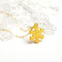 Pendant Necklaces 999 Gold Snowflake Necklace Fashion Romantic Women Jewelry 3D Hard Clavicle Chain Fine Wedding Gift