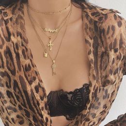 Pendant Necklaces Gold Colour Choker Necklace For Women Long Key Lock Cross Tassel Chain & Pendants Chokers Fashion Jewellery
