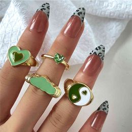 colored rings Canada - 17 km womens Resin punk ring set, colored green crystal, heart ring set, acrylic chain, wholesale, gift jewelry