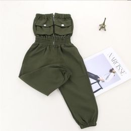 Girls Overalls Jumpsuit Summer Sleeveles Romper Solid Color Girl Pants Trousers Clothes Teenage 211103