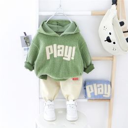 HYLKIDHUOSE Spring Baby Girls Boys Sets Sports Hooded Tops Pants Children Casual Clothes Toddler Infant Clothing 210309