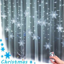Christmas Snowflake string lights Wreath 220V 110V Garland String Fairy Lights Outdoor For Home Wedding Party Year Decor 211122