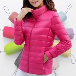 Kadın Kış Coat Ultra Işık Aşağı Ceket Beyaz Ördek Uzun Kollu Sıcak Ceket Parka Kadın Katı Taşınabilir Dış Giyim 211013