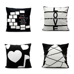 Christmas Black Sublimation Blank Pillow Case Throw Cushion Cover Home Sofa Decor Pillowcases DIY Valentine's Day Wedding Party Home Party Gift H72LA6Y