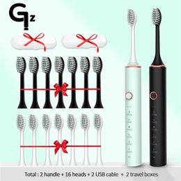 Sonic Electric Toothbrush ipx7 Adult Timer Brush 18 Mode USB Charger Rechargeable Tooth Brushes Replacement Heads Set 220224