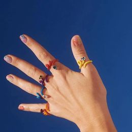 Cluster Rings Fashion Ins Colourful Rhinestone Snake Punk Adjustable Animal For Women Girls Summer Beach Jewellery Party Gifts