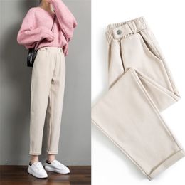 Women Woollen Pants Autumn Winter Casual Solid Elastic Waist Harem pants full length Trousers S-XXL 211115