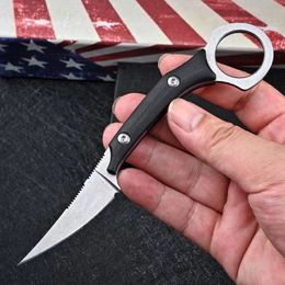 New Fixed Blade Straight Knife D2 White/Black Stone Wash Blades Full Tang G10 Handle Survival Tactical Knives With Kydex