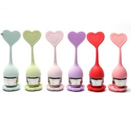 Green Tea Filter Infuser Spoon Silicone Heart Shape 304 Stainless Steel Loose Leaf Leak Mesh Strainer Cute RRB12974