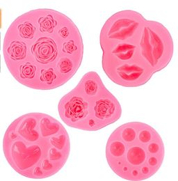 Lips Fondant Moulds Set of 5 Sexy Kiss Collection Candy Silicone Molds for Cake Decoration Chocolate Pops Pastry Sugarcraft 122162