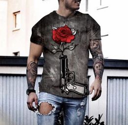 european and american mens tshirt skull hand rose 3d printing round neck short sleeve street trend t