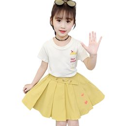 Clothes For Girls Letter Clothing Tshirt + Skirt Tracksuit Girl Summer Childrens 6 8 10 12 14 210528