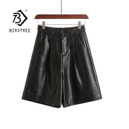 Plus Size S-4XL PU Leather Shorts Women's Autumn Winter Bermuda Elastic Waist Loose Five Points Leather Trouser Shorts B07515R 210317