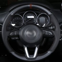 For Mazda 3/6 CX-5 CX-4 DIY custom leather carbon Fibre hand-sewn special steering wheel cover