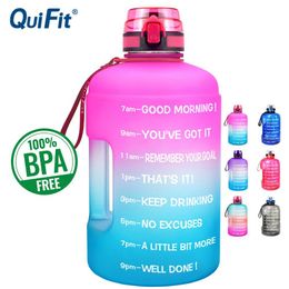 QuiFit 128oz 73oz 43oz 1 Gallon Water Bottle With Time Markings Philtre Net Fruit Infuse BPA Free Motivational Sports Drink Jug