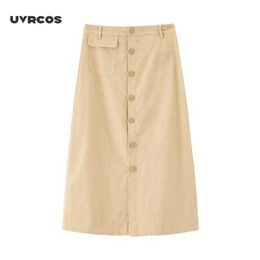 Summer Cotton and Linen Commuting Concise Style A-line Retro Skirt 210712