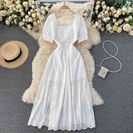 French White Long Beach Dress Maxi Trend Summer Holiday Casual Knee Dresses Woman Y1218