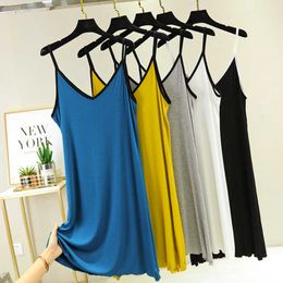 Dresses for Women V-neck Cotton Mini Summer White Casual Black Beach Short Slip Dress 5 Colours Sexy Home Gown Clothing 210625