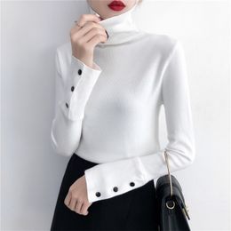 Turtleneck Sweater Women Buttons Pullovers Female Long Sleeve Knitted Tops Girls Basic Autumn Pulls Ladies 210601