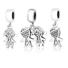 Beautiful 100% 925 Sterling Silver Children Boy Girl Dangle Charms Beads Fit Original Pandora Charms Bracelet DIY Jewellery Making Q0531