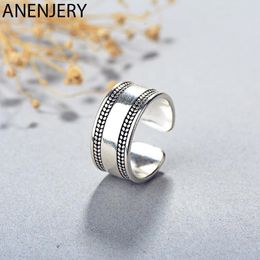 Cluster Rings ANENJERY Vintage 925 Sterling Silver Ring Simple Width Thai Adjustable For Women Men S-R411