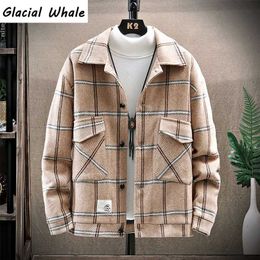 GlacialWhale Cargo Pockets Coat Plaid Patchwork Keep Warm Mens Winter Jacket Windproof Casual Parkas For 211214