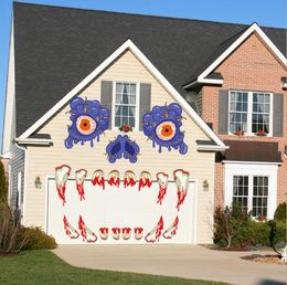 Monster Face Wall Decals Halloween Monster Face Decorations Outdoor Garage Door Archway Car Party Decor with Eyes Teeth Cutouts