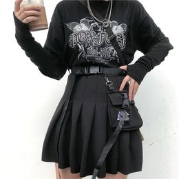 Gothic Punk Harajuku Women Skirts Casual Cool Chic Preppy Style Red Plaid Pleated Black Female Fashion Shorts Pocket 210619