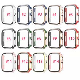 PC Tempered Glass Film Watch Case For Apple Watch 41mm 45mm Double Colors Full Screen Protector Shell Cover Iwatch Series 7 Electroplating Process