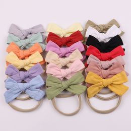 3.5inch Baby Cotton Bow Nylon Headband,Baby Girls Solid Hair Bow Headband Newborn Turban Elastic Hairbands Kid Headwear