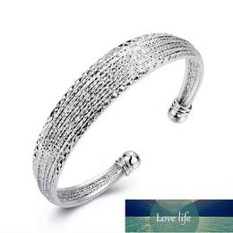 925 Sterling Silver Wide Lines Pattern Bangle Bracelet For Women Fashion Simple Open Bangle Jewellery Accessories S-B286