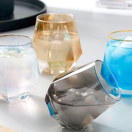 300ml Glass Wine Glasses Milk home Cup Coloured Crystal Geometry Hexagonal Phnom Penh Whiskey