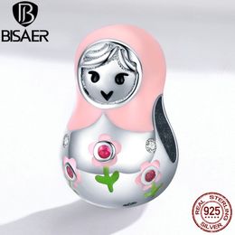 Russian dolls beads bisaer 2020 new 925 Sterling silver pink Russian dolls beads charms silver 925 original jewelry ECC1435 Q0531
