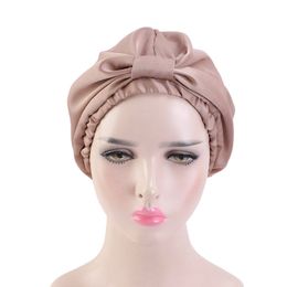 Satin Silk Women Bonnet Sleeping Cap Knotted Hair Loss Cap Night Sleep Hat Head Cover for Curly Natural Long Hair Accessories