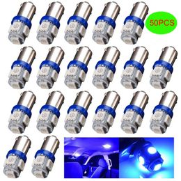 50Pcs Blue BA9S 5050 5SMD Car LED Bulbs Clearance Wedge Lights Auto Instrument License Plate Lamp Side Maker Light DC 12V