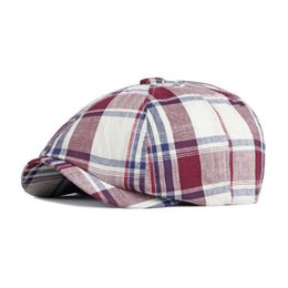 Berets Spring Summer Thin Hat For Men Women Duckbill Octagonal Peaked Cap Female Classic Plaid Sboy Boina Masculina