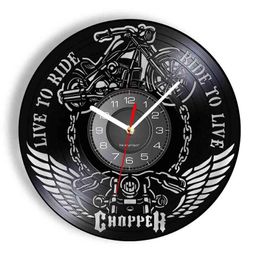 Live To Ride To Live Chopper Motorcycle Vintage Vinyl Record Wall Clock Motorbike Mechanic Artwork Silent Clock Wall Watch H1230