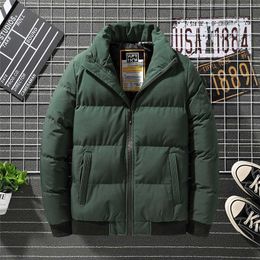 Winter Puffer Jackets Men Harajuku Casual Hip Hop Stand Collar Thicken Warm Solid Colour Loose All-match Parkas Coat 8XL 211204