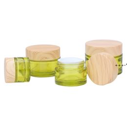 NEW50g Clear Green Glass Jar Bottles with Bamboo Wooden Plastic Caps Face Cream Packaing Container by sea RRE12017