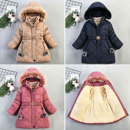 Winter Girls Jacket 4 5 6 7 8 10 Years Keep Warm Hooded Fashion Windproof Outerwear Cold Protection Christmas Coat Kids Clothes 211111