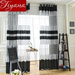 Sheer Curtains Curtains Living Black Striped Curtains Tulle Fabrics Textiles Curtina Rideaux X231#30 Y200421