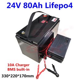 24v 80Ah LiFepo4 lithium Battery Pack Deep Cycle 2000 times for solar system inverter RV motorhome boat+10A charger